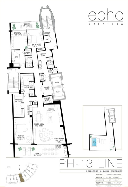 Echo Aventura Floorplan Penthouse 13 line