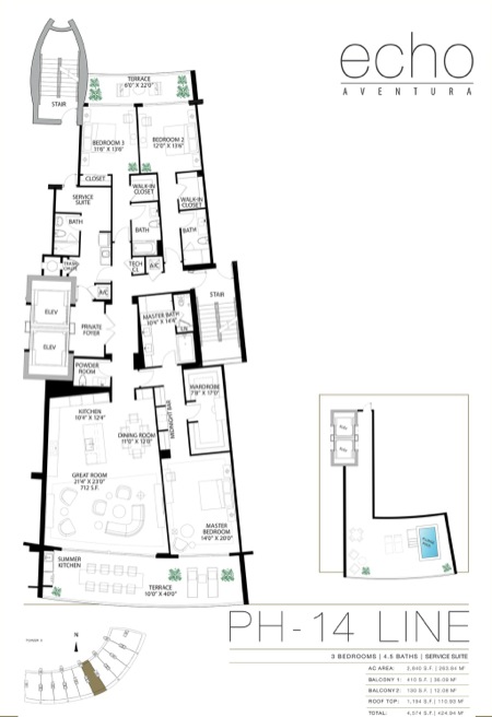 Echo Aventura Floorplan Penthouse 14 line