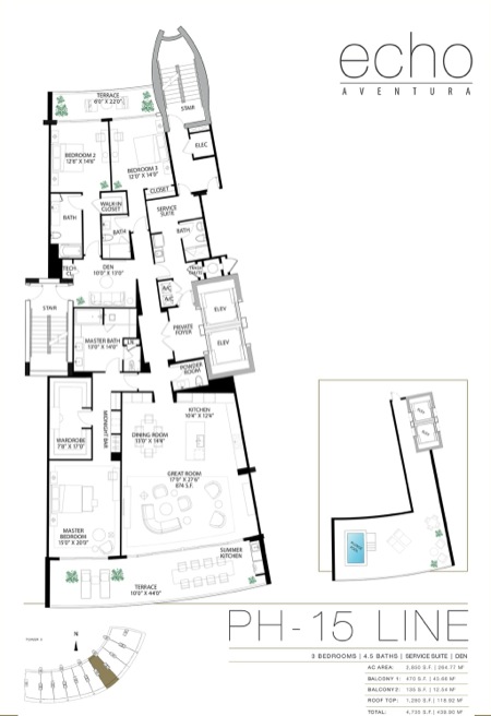 Echo Aventura Floorplan Penthouse 15 line