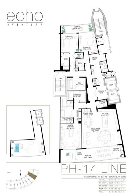 Echo Aventura Floorplan Penthouse 17 line