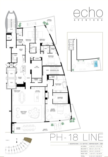 Echo Aventura Floorplan Penthouse 18 line