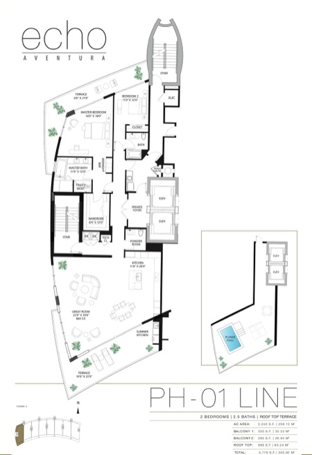 Echo Aventura Floorplan Penthouse 1 line