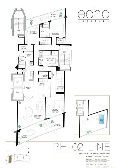Echo Aventura Floorplan Penthouse 2 line