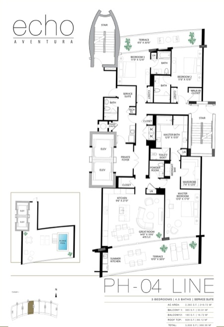 Echo Aventura Floorplan Penthouse 4 line