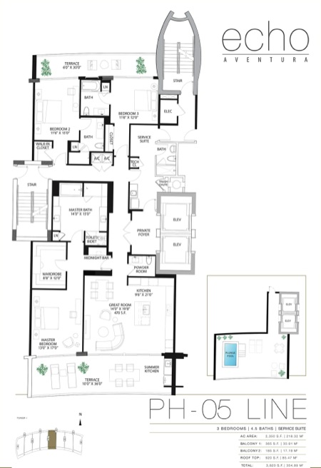 Echo Aventura Floorplan Penthouse 5 line