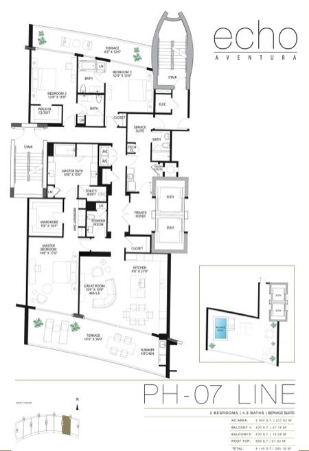 Echo Aventura Floorplan Penthouse 7 line