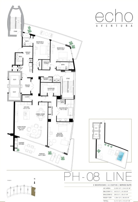 Echo Aventura Floorplan Penthouse 8 line